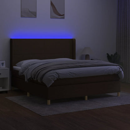 Box Spring Postel S Matrací A Led Tmavě Hnědá 180X200 Cm Textil
