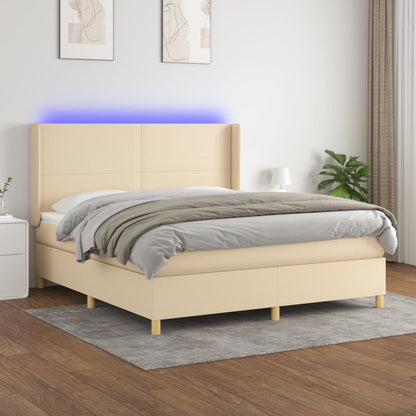 Box Spring Postel S Matrací A Led Textil Krémová