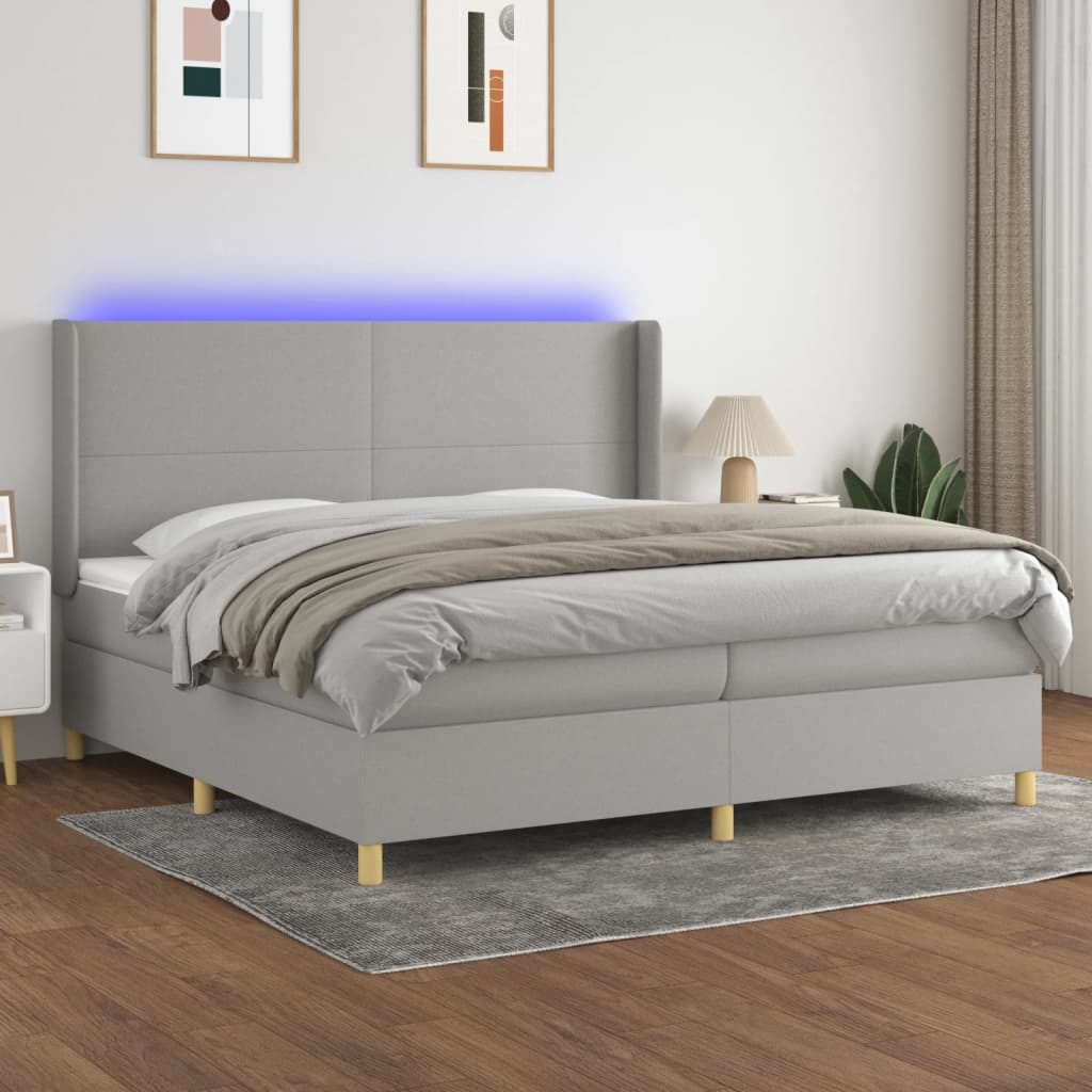 Box Spring Postel S Matrací A Led Textil Světle Šedá