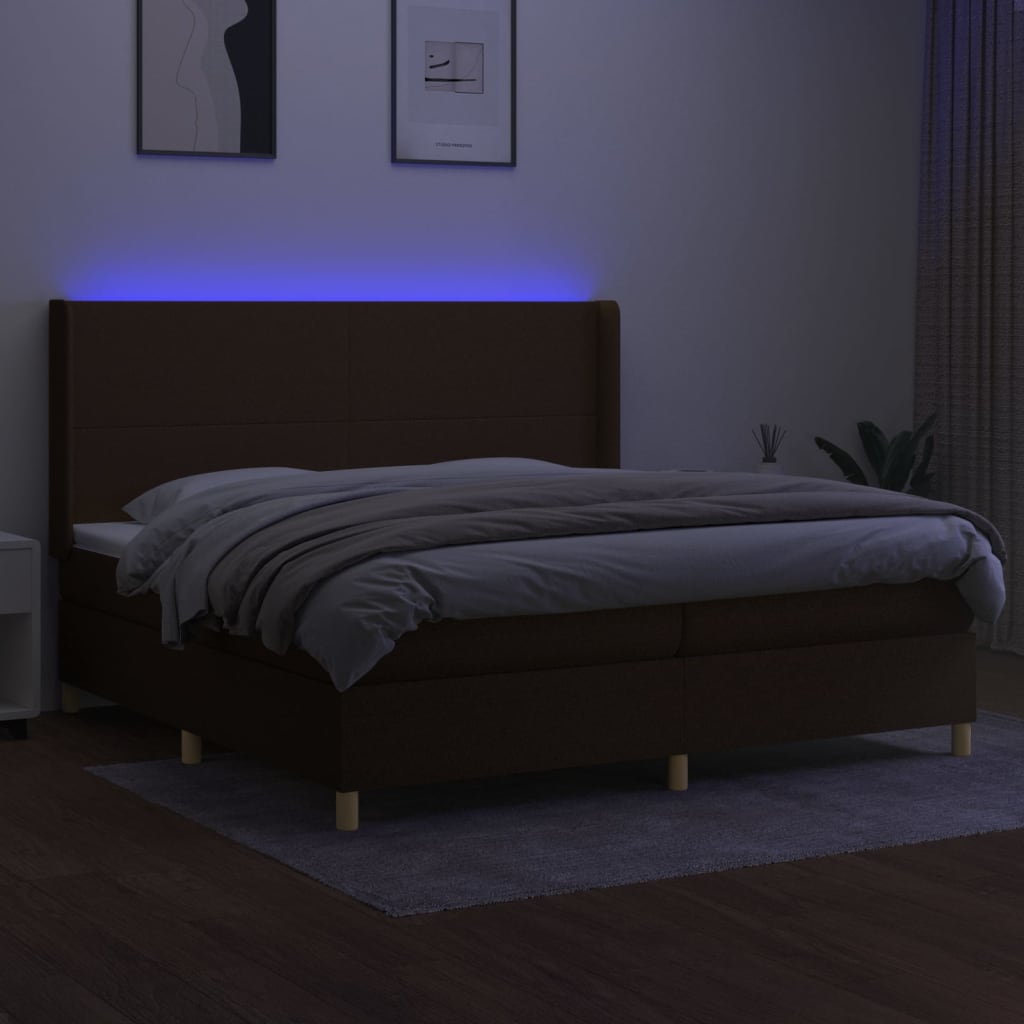 Box Spring Postel S Matrací A Led Tmavě Hnědá 200X200 Cm Textil