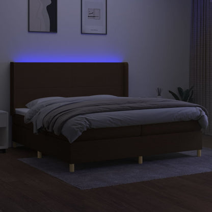 Box Spring Postel S Matrací A Led Tmavě Hnědá 200X200 Cm Textil