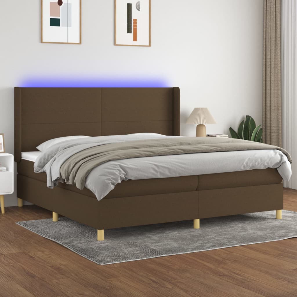 Box Spring Postel S Matrací A Led Tmavě Hnědá 200X200 Cm Textil