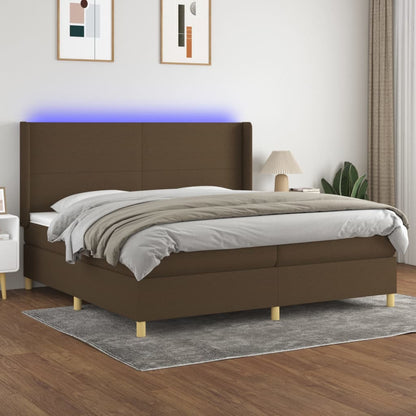 Box Spring Postel S Matrací A Led Tmavě Hnědá 200X200 Cm Textil