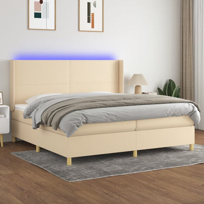 Box Spring Postel S Matrací A Led Textil Krémová