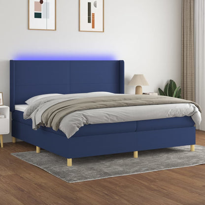 Box Spring Postel S Matrací A Led Textil Modrá