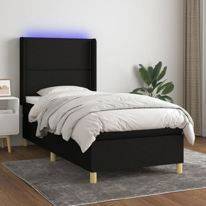 Box Spring Postel S Matrací A Led Černá Textil Černá
