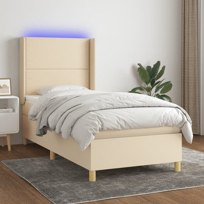 Box Spring Postel S Matrací A Led Textil Krémová