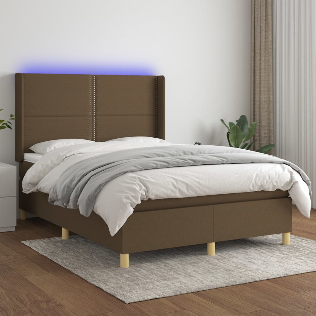 Box Spring Postel S Matrací A Led Tmavě Hnědá 140X190 Cm Textil