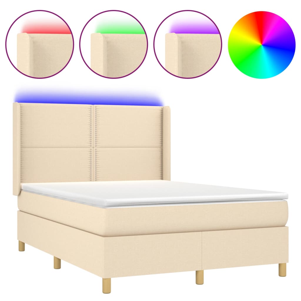 Box Spring Postel S Matrací A Led Textil Krémová