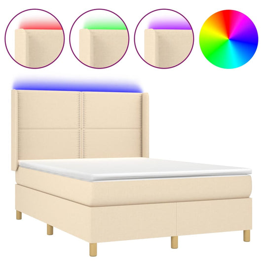 Box Spring Postel S Matrací A Led Textil Krémová