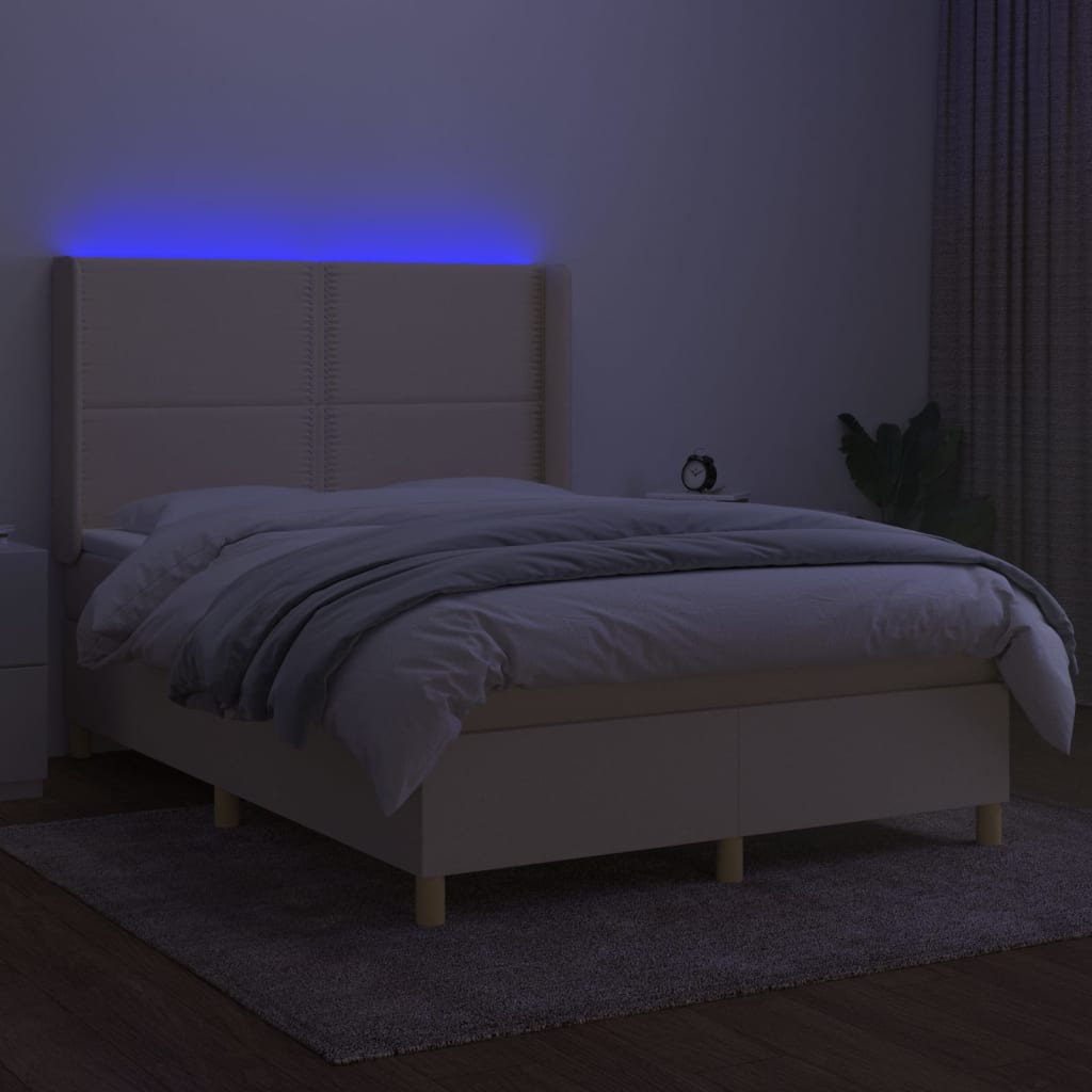 Box Spring Postel S Matrací A Led Textil Krémová