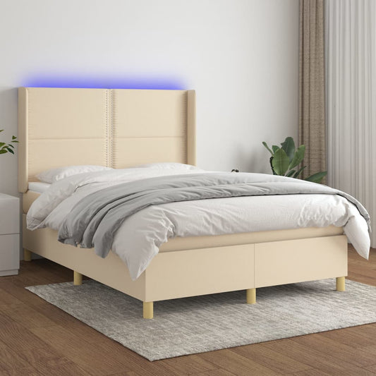 Box Spring Postel S Matrací A Led Textil Krémová
