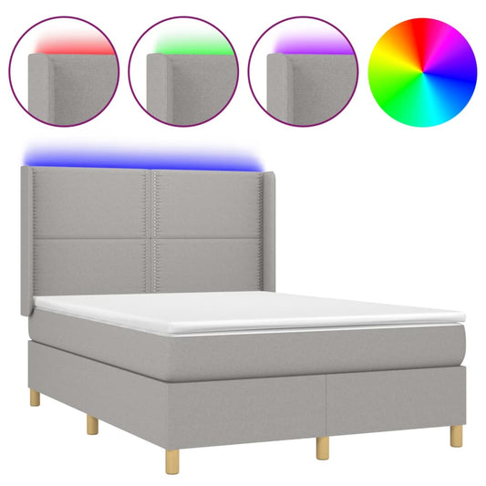 Box Spring Postel S Matrací A Led Textil Světle Šedá