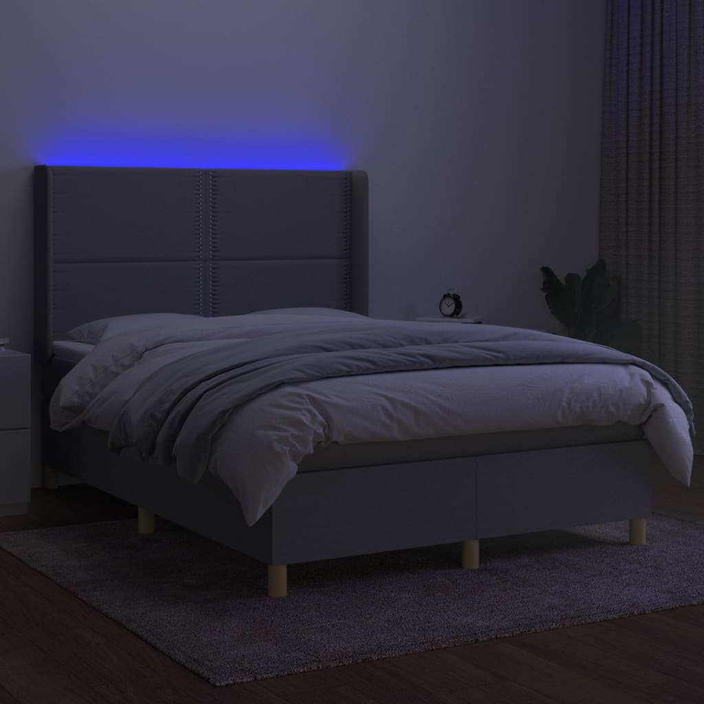Box Spring Postel S Matrací A Led Textil Světle Šedá