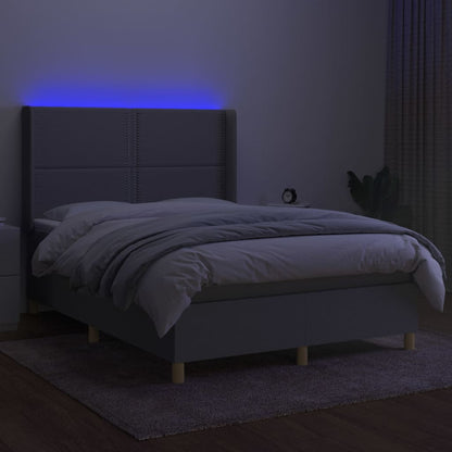 Box Spring Postel S Matrací A Led Textil Světle Šedá