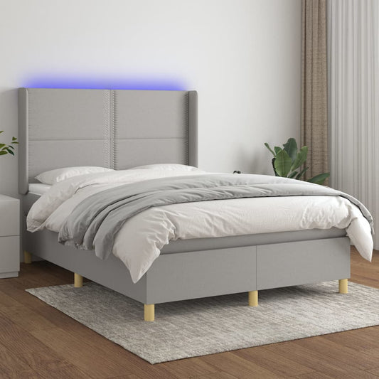 Box Spring Postel S Matrací A Led Textil Světle Šedá