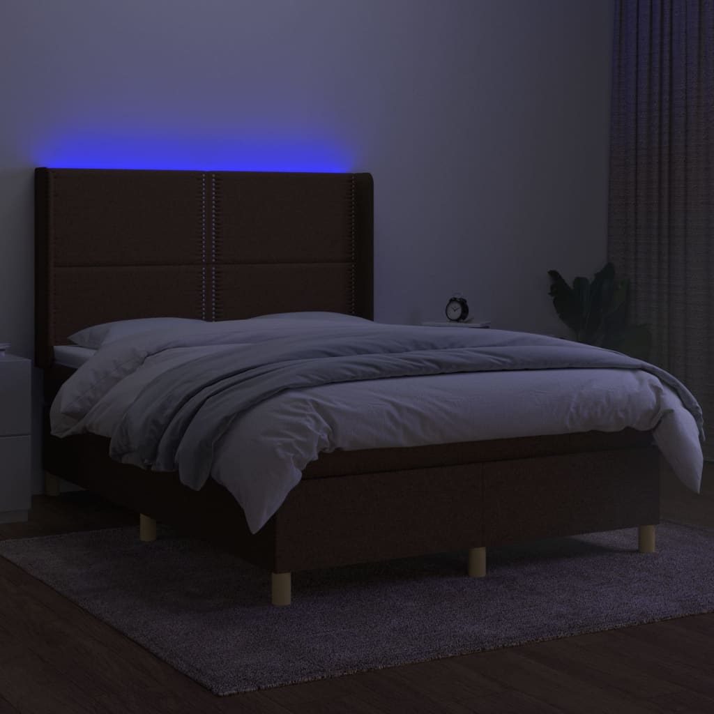 Box Spring Postel S Matrací A Led Tmavě Hnědá 140X200 Cm Textil
