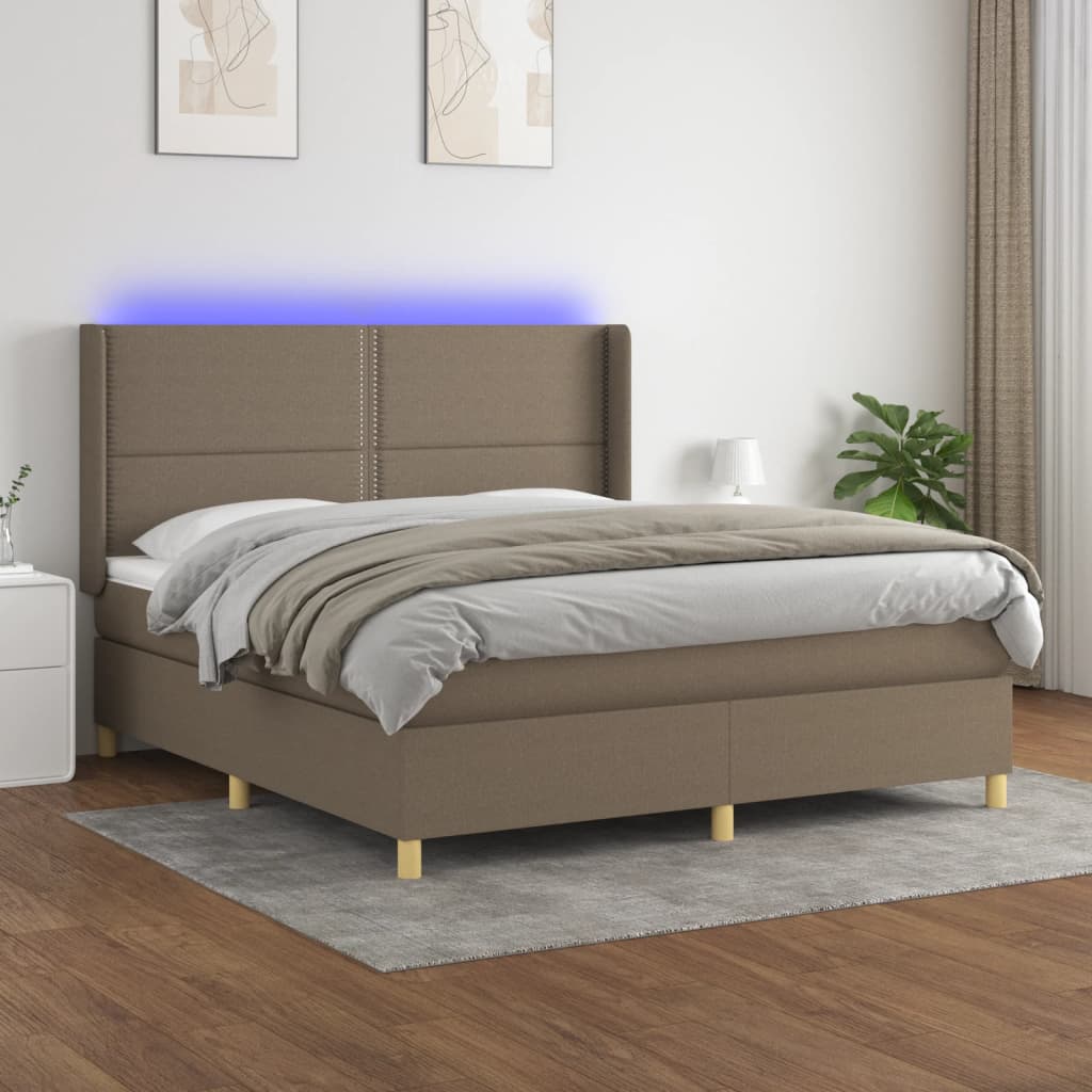 Box Spring Postel S Matrací A Led Textil Taupe