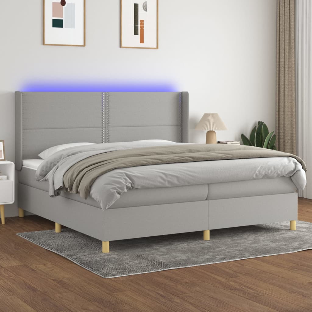 Box Spring Postel S Matrací A Led Textil Světle Šedá