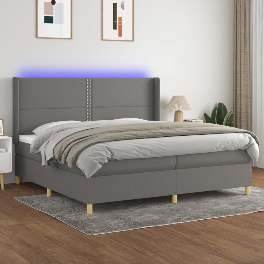 Box Spring Postel S Matrací A Led Textil Tmavě Šedá