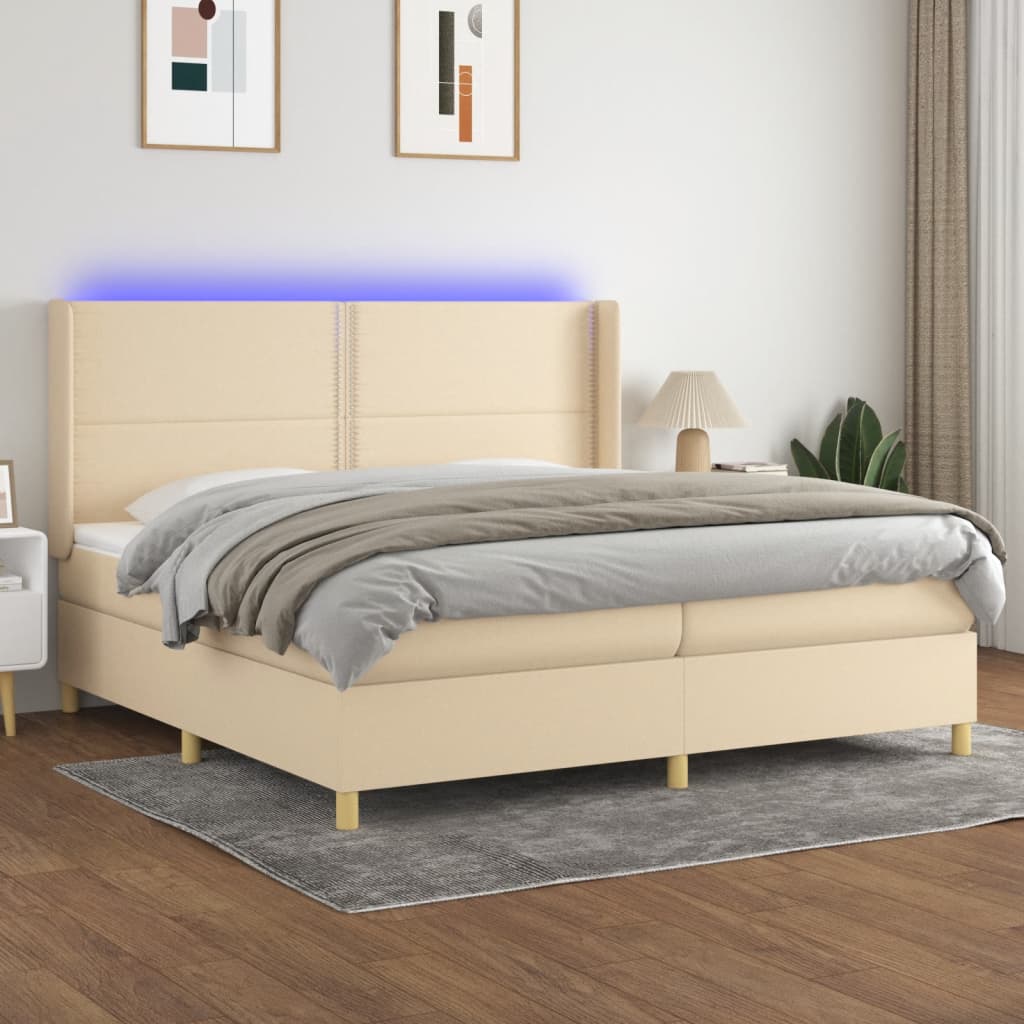 Box Spring Postel S Matrací A Led Textil Krémová
