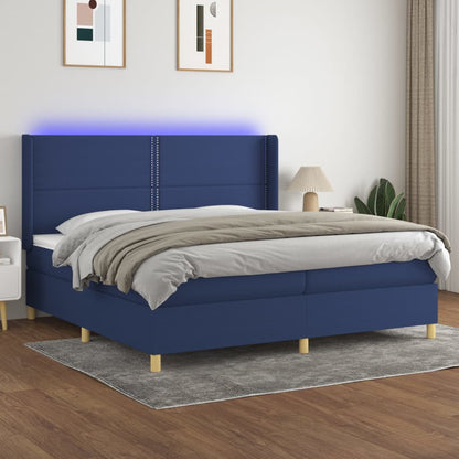 Box Spring Postel S Matrací A Led Textil Modrá