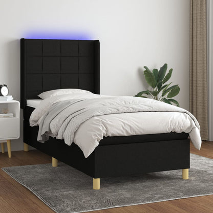 Box Spring Postel S Matrací A Led Černá Textil Černá