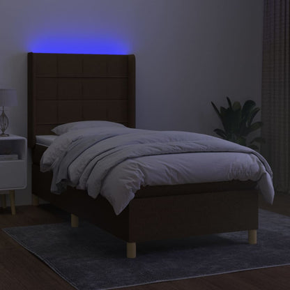 Box Spring Postel S Matrací A Led Textil Tmavě Hnědá