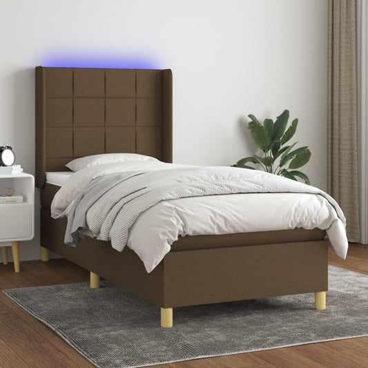Box Spring Postel S Matrací A Led Textil Tmavě Hnědá