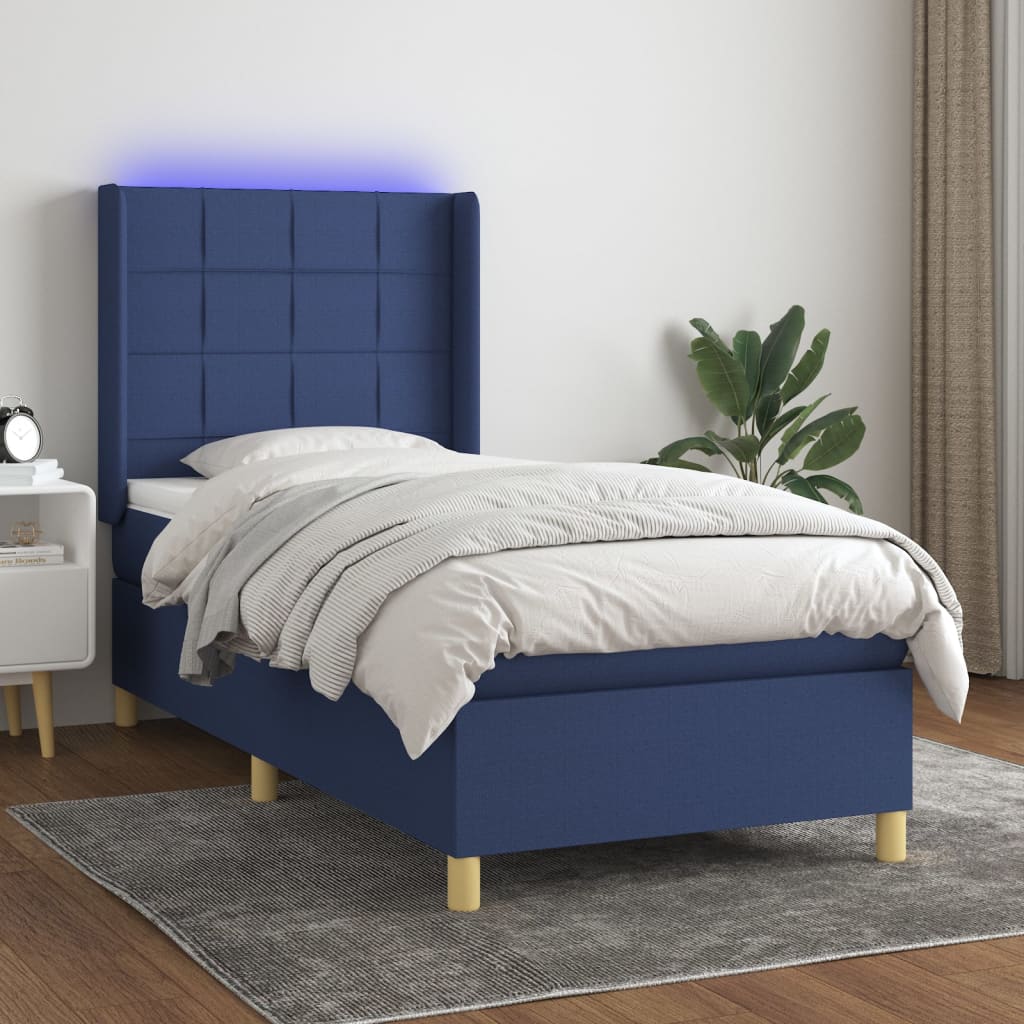 Box Spring Postel S Matrací A Led Textil Modrá