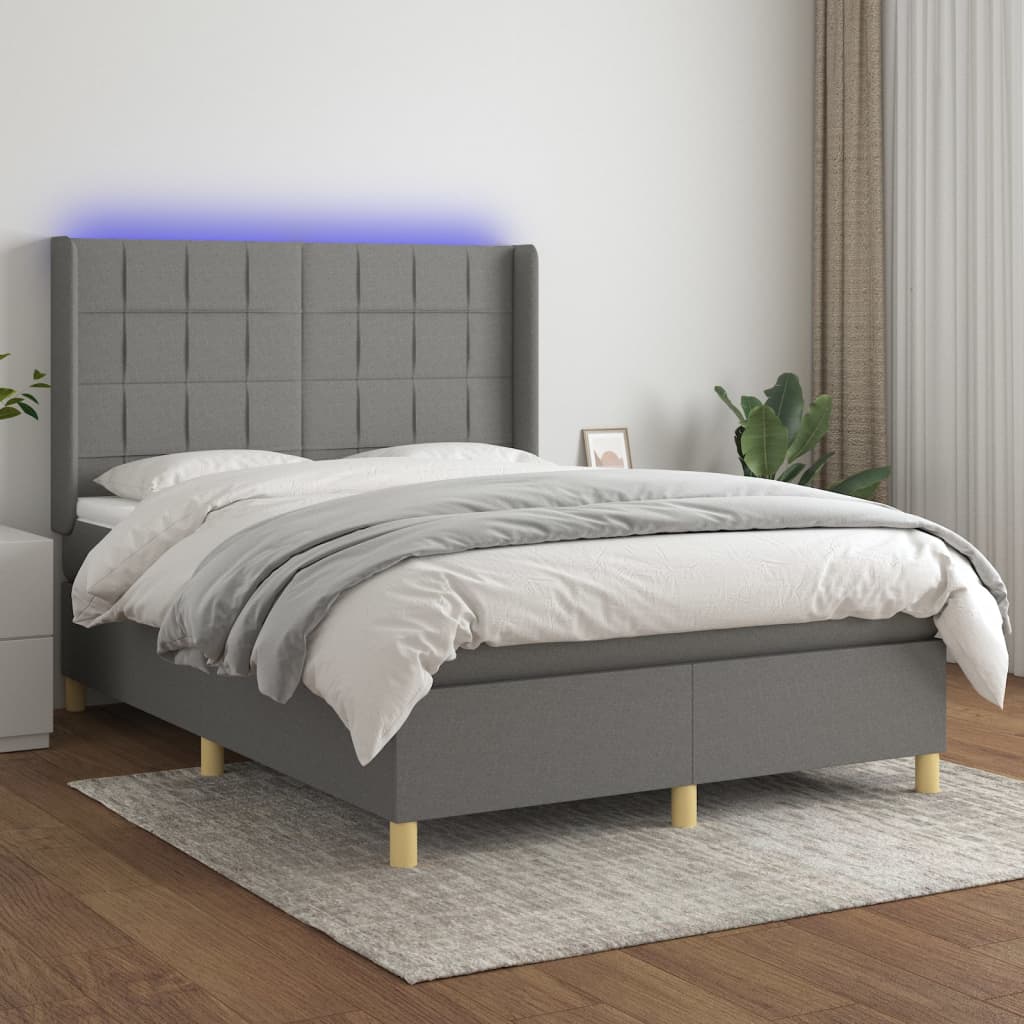 Box Spring Postel S Matrací A Led Textil Tmavě Šedá