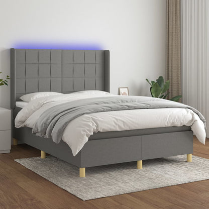 Box Spring Postel S Matrací A Led Textil Tmavě Šedá