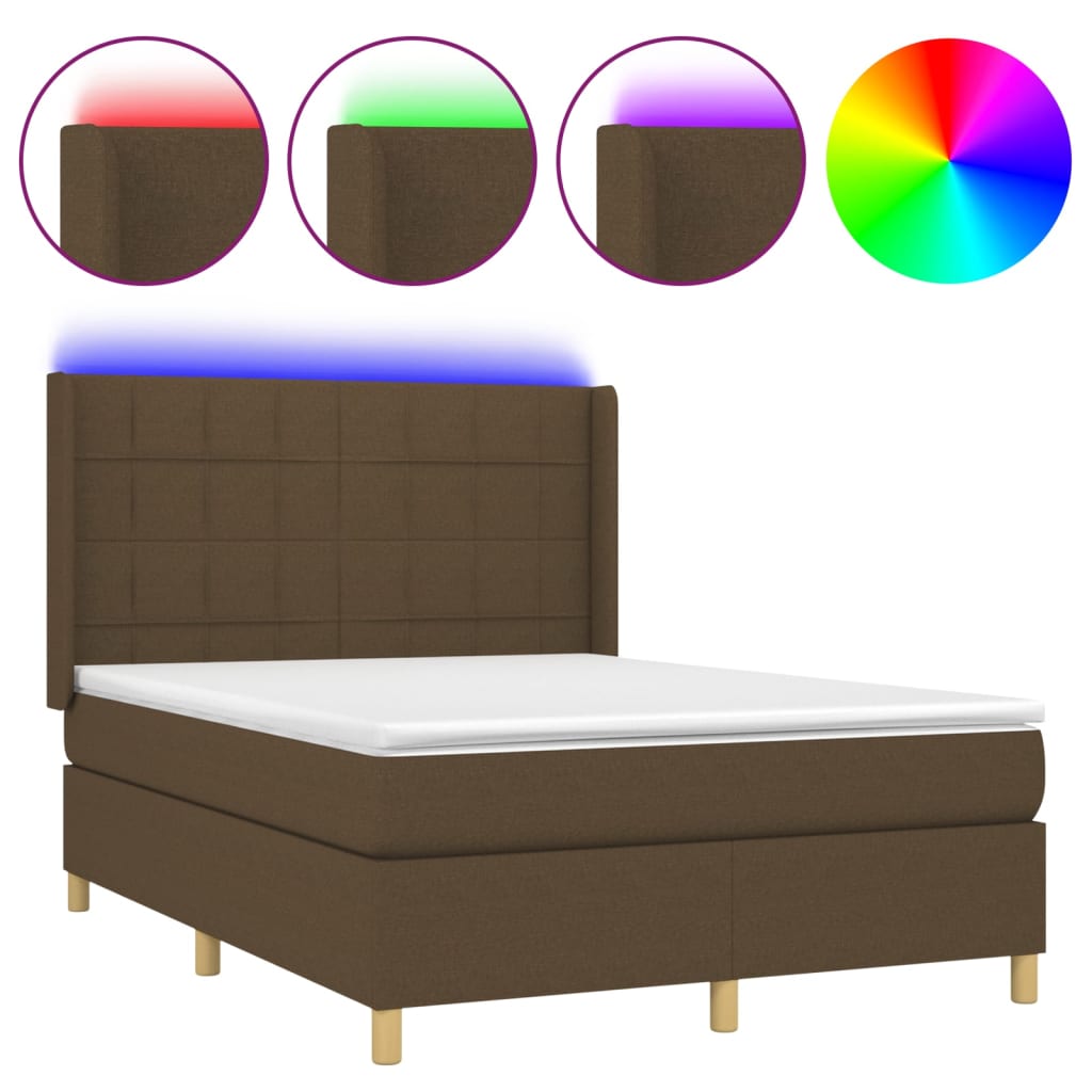 Box Spring Postel S Matrací A Led Tmavě Hnědá 140X190 Cm Textil