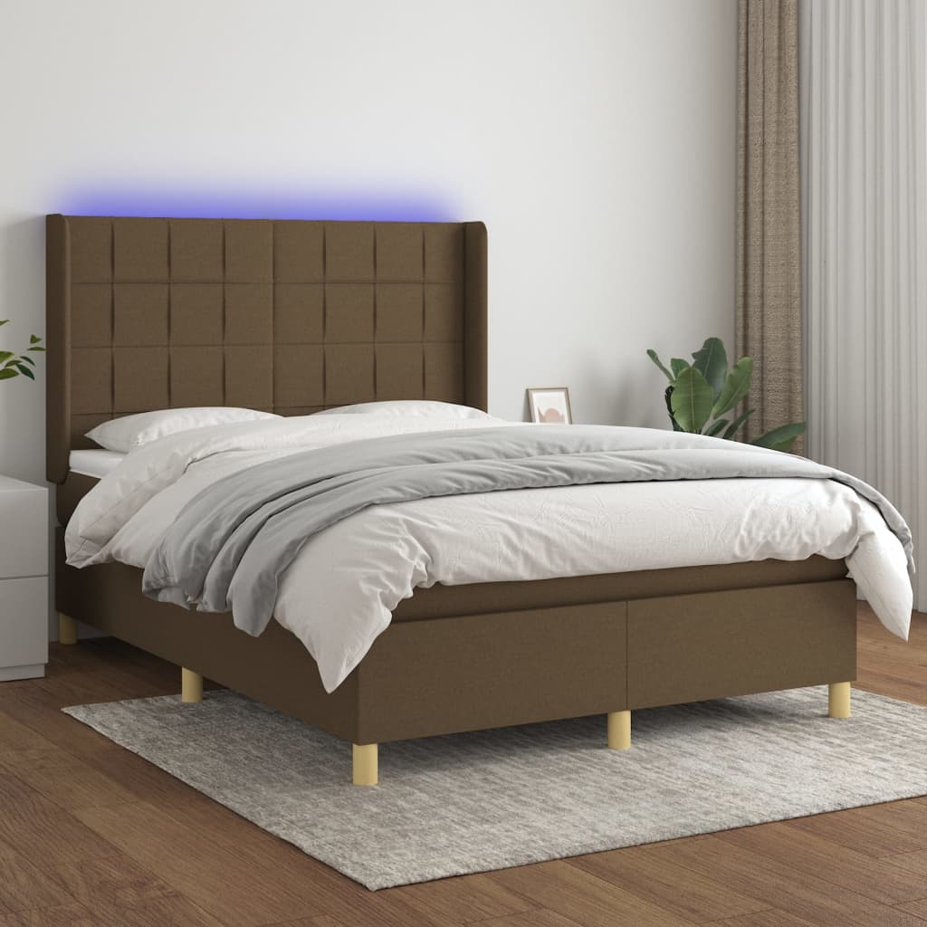 Box Spring Postel S Matrací A Led Tmavě Hnědá 140X190 Cm Textil