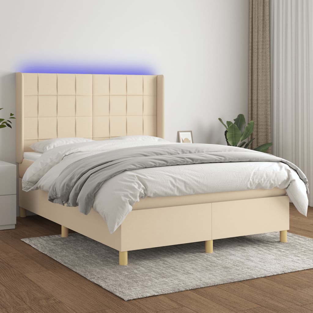Box Spring Postel S Matrací A Led Textil Krémová
