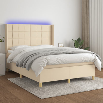 Box Spring Postel S Matrací A Led Textil Krémová