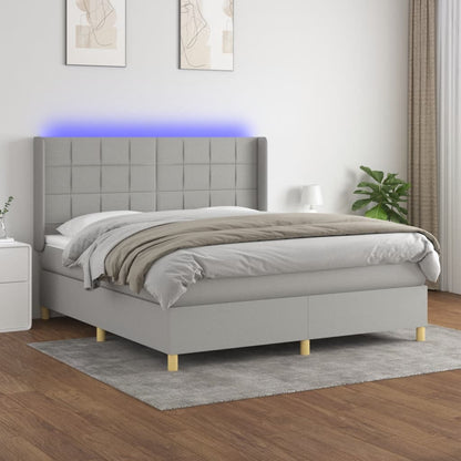 Box Spring Postel S Matrací A Led Textil Světle Šedá