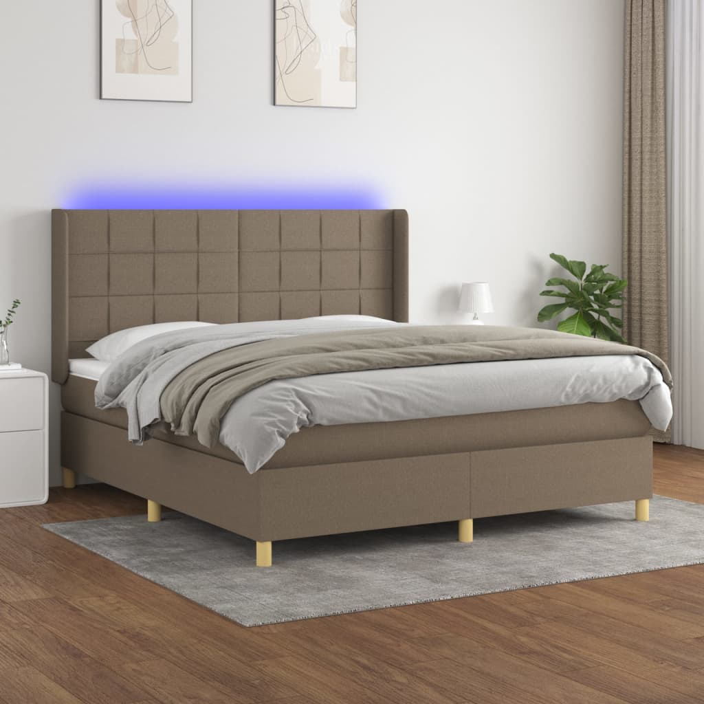 Box Spring Postel S Matrací A Led Textil Taupe