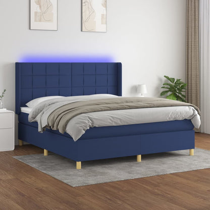 Box Spring Postel S Matrací A Led Textil Modrá