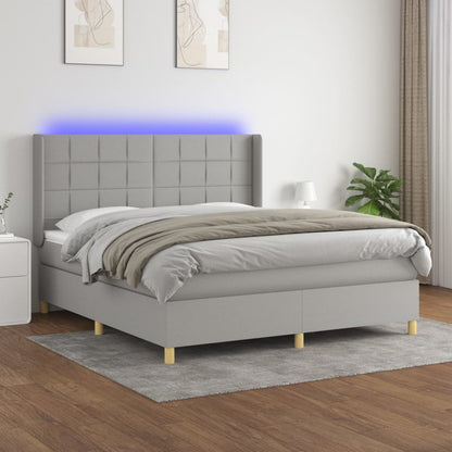 Box Spring Postel S Matrací A Led Textil Světle Šedá
