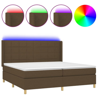 Box Spring Postel S Matrací A Led Tmavě Hnědá 200X200 Cm Textil