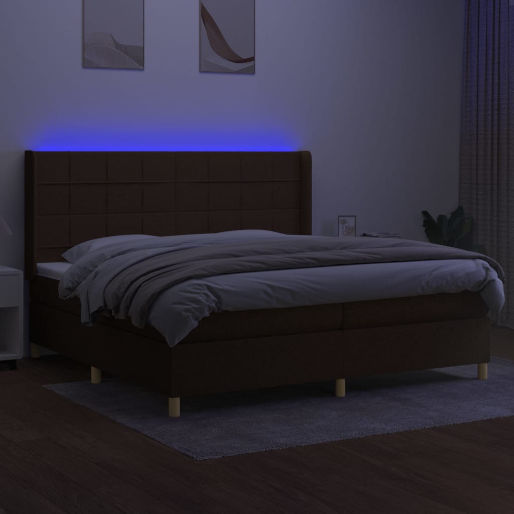 Box Spring Postel S Matrací A Led Tmavě Hnědá 200X200 Cm Textil