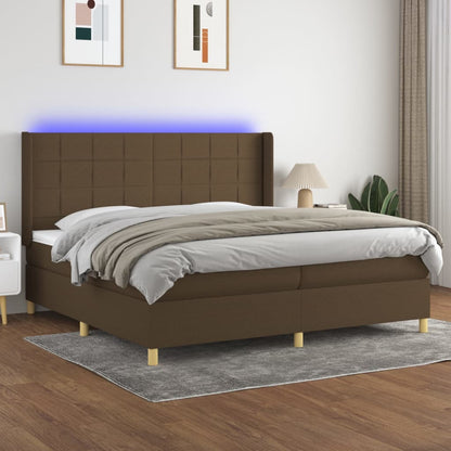 Box Spring Postel S Matrací A Led Tmavě Hnědá 200X200 Cm Textil