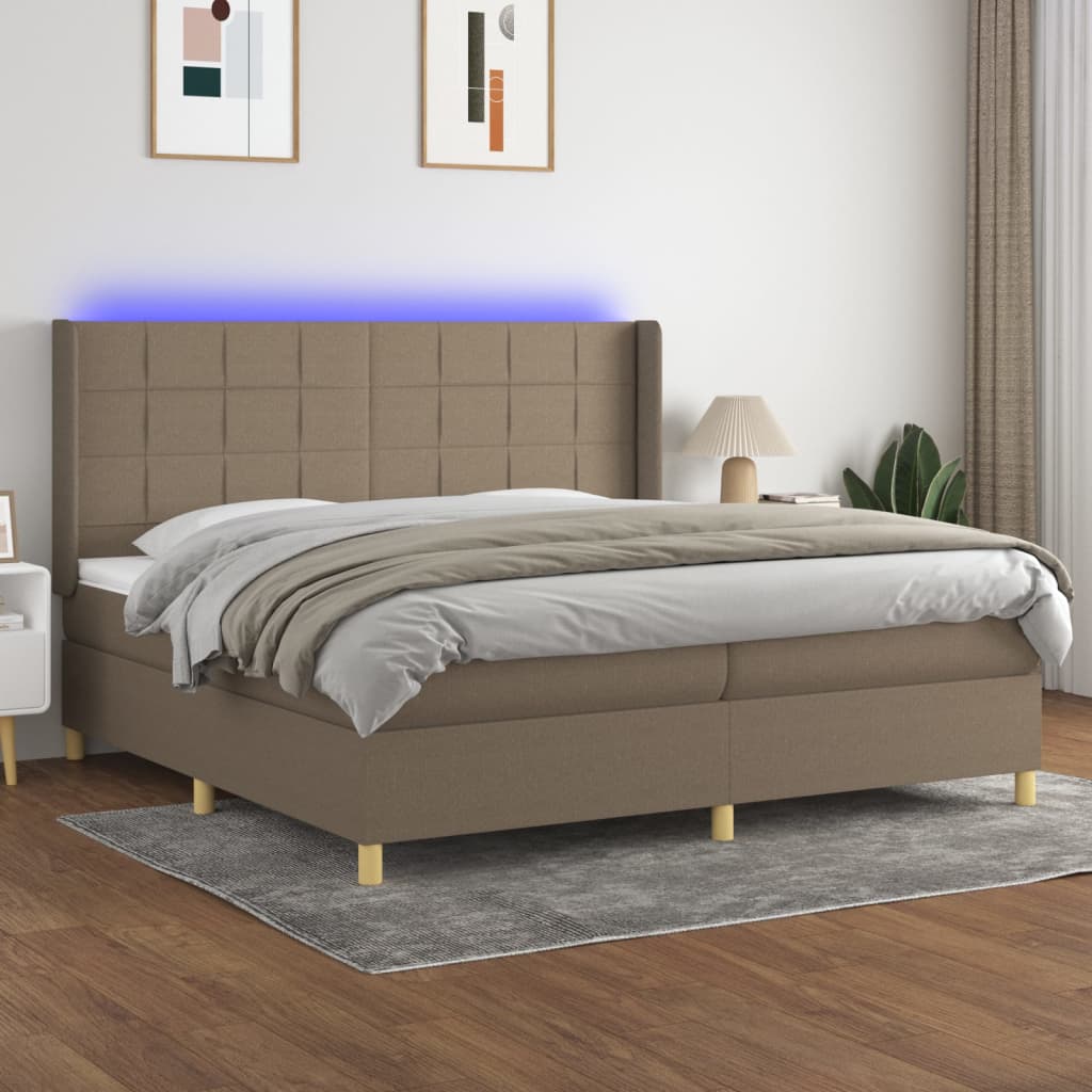 Box Spring Postel S Matrací A Led Textil Taupe