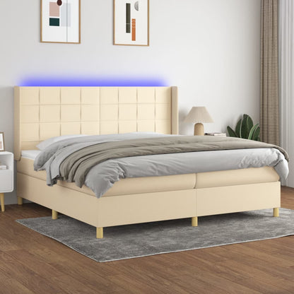 Box Spring Postel S Matrací A Led Textil Krémová
