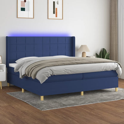 Box Spring Postel S Matrací A Led Textil Modrá