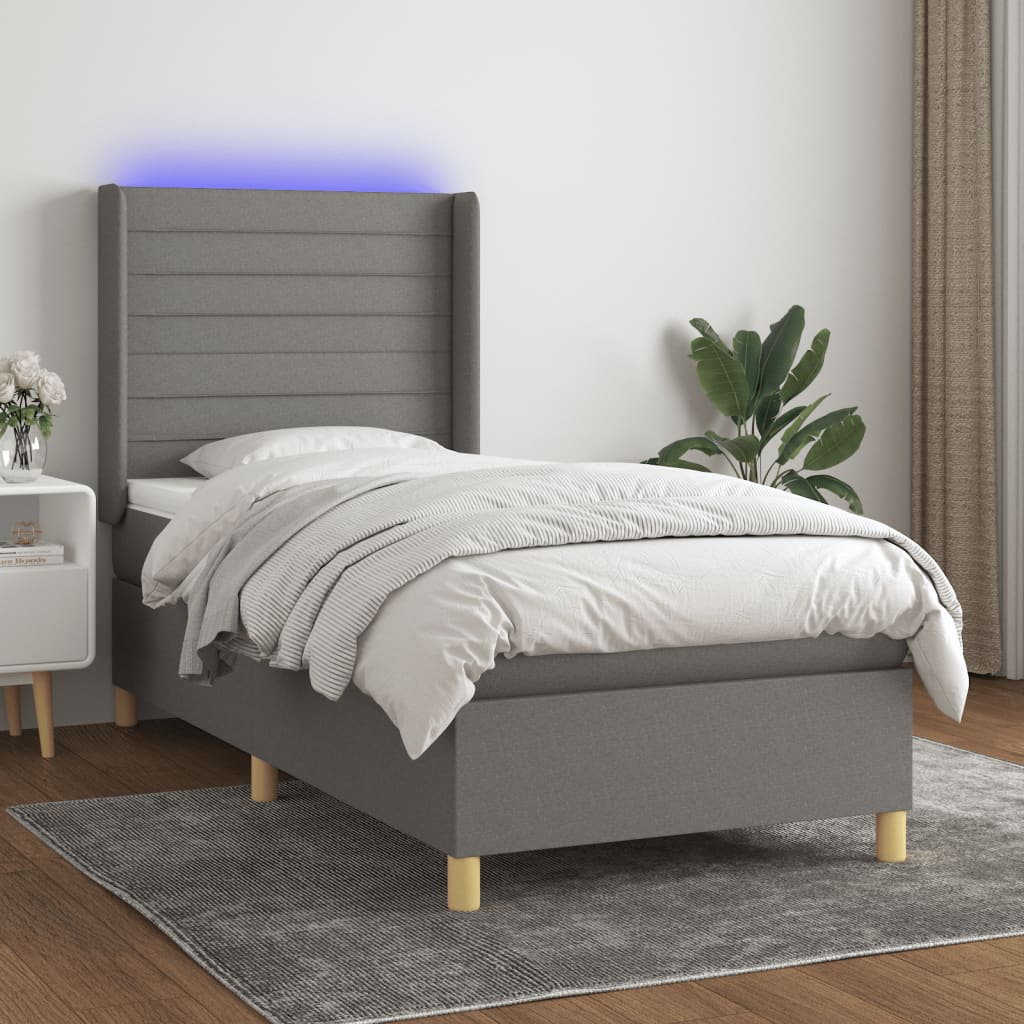 Box Spring Postel S Matrací A Led Textil Tmavě Šedá