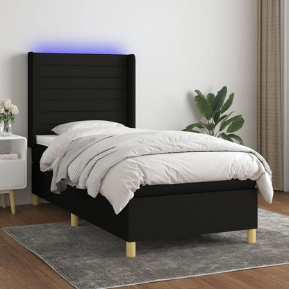 Box Spring Postel S Matrací A Led Černá Textil Černá