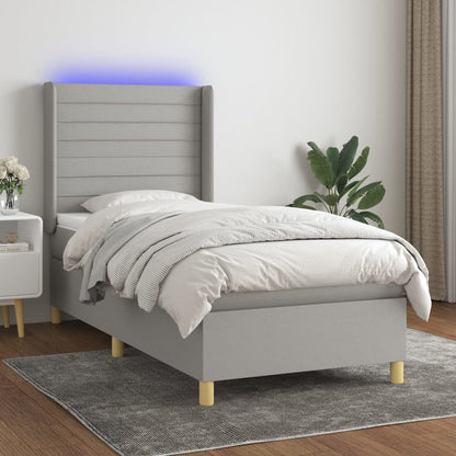 Box Spring Postel S Matrací A Led Textil Světle Šedá
