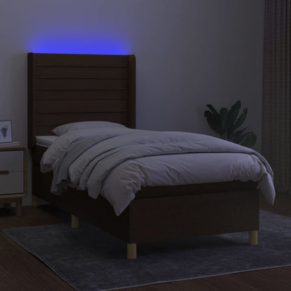 Box Spring Postel S Matrací A Led Tmavě Hnědá 90X190 Cm Textil